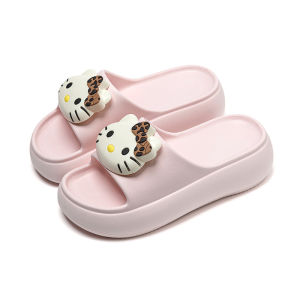 [Free Shipping] KT Cat Thick-Soled Outdoor Flip-Flops Womens High-Heeled Casual Sandals Ladies Beach Shoes Home Slippers for Women