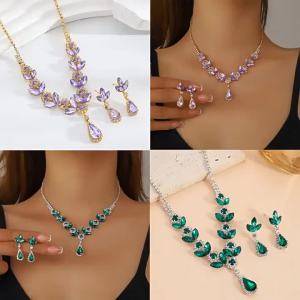 Dây chuyền đá pha lê tím nữ mùa hè dây chuyền xương quai xanh hình hoa bông tai giọt nước sang trọng độc đáo cao cấp.