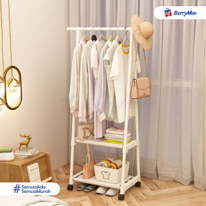 RAK YUMI TRIANGLE GANTUNGAN BAJU MINIMALIS Serbaguna 2 Tingkat Dengan 4 Roda Stand Hanger Modern