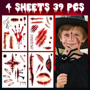 Halloween Scar Tattoo Sticker Realistic Fake Wound Stitches Crack Temporary Tattoo for Cosplay Party Makeup Costume Body Art and Horror Props