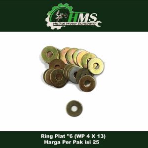 Ring Plat "6 (WP 4 X 13) Harga Per Pak isi 25 - Reng Plate Pelat Washer Kunci 6 Diameter 4mm x 13mm Tebal 1mm