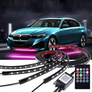 4Pcs Car Underglow Neon Accent Strip RGB Colored Decorative Light Sound Active Underbody Atmosphere Lamp APP Control