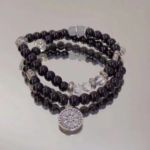 已开光 招财山鬼花钱手链 Bracelet Group Collection New Chinese Style Mountain Ghost Flower Beaded Double-Layer Bracelet Female National Style Vintage Bracelet Stylish All-Match Jewelry 新中式太极国风王也同款手链黑曜石复古双层气质珠珠手串礼物