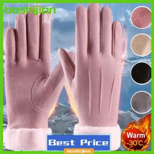 bashijian ถุงมือหนังกลับให้ความอบอุ่นในฤดูใบไม้ร่วงฤดูหนาวพร้อมถุงมือผ้ากำมะหยี่หนาสำหรับตกแต่งถุงมือขี่สกีสำหรับกลางแจ้งแบบสัมผัส