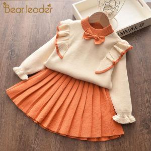 Bear Leader Newborn Girls Warm Clothing Suits Cute Autumn Winter New Baby Knitted Clothes Infant Toddler Pullover Tops and Skirts for Girl Bow Dresses
