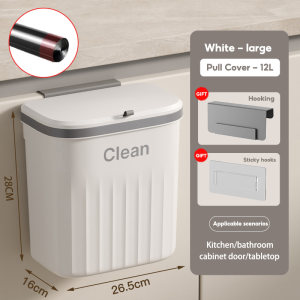 JFS 8.5L/12L Wall Mount Trash Bin Kitchen Trash Can with Cover Hanging Garbage Bin Sealed Trash Bin for Kitchen Bathroom