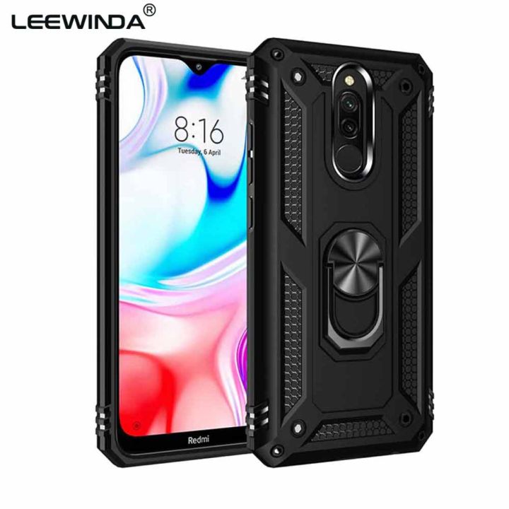LEEWINDA For Xiaomi Redmi Phone Case,For Redmi 8A Pro Cases,Luxury Armor  Shockproof TPU+PC in 360 Degree Rotating Holder Ring Back Cover