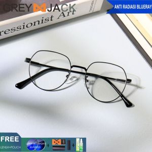 Grey Jack Kacamata Antiradiasi Blueray Komputer/Gadget/Laptop Design Oval Korean Style Fashion Pria Dan Wanita Bisa Minus Antiradiasi/Blueray/Photocromic/Bluecromic 2168
