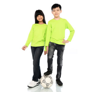 Kaos Polos Anak Oneck Lengan Panjang Bahan Katun Combed 30s Warna Hijau Neon