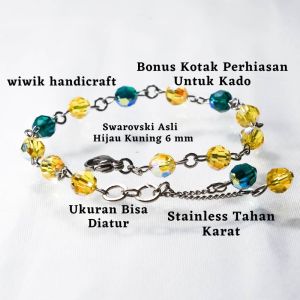 Gelang Tangan Wanita Swarovski Gelang Swaroski Hijau Peridot 6 mm Stainless Tahan Karat Kado Hadiah Terbaru
