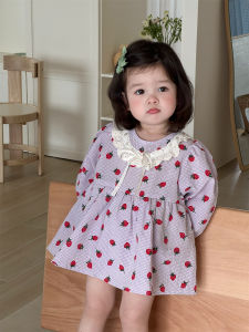 Children 2026 Spring girls polka dot lace collar dress Korean style childrens clothing baby spring princess dress trendy