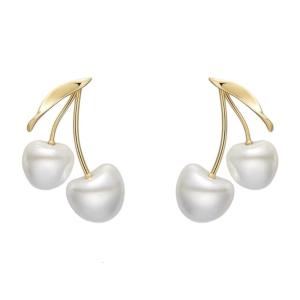 Cream Cherries Pearls Earrings for Women Cherries Pearls Earrings For Sensitive Ears Elegant Copper Formal Casual Wear