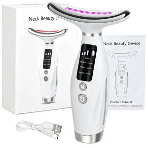 7Color LED Neck Beauty Device Micro Current Facial Massager Heat Therapy Neck Lifting Skin Care Tool Portable Anti Aging Machine