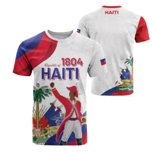 [Local Stock] HBESTY  3D Print Haiti Flag Football Jersey T Shirt For Men Short Sleeve Casual Quick Dry Outdoor Sport Football Tee Summer Top Wear