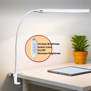 LED Folding Metal Desk Lamp with Clamp 3 Lighting Modes 360° Swing Arm Eye-caring for Student Office