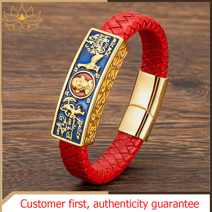 Leather Bracelet Buddha To Buddha Mens Bracelet Detailed Gold