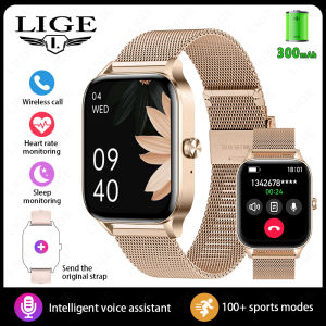LIGE men watch casual New Bluetooth Call Blood Pressure Heart Rate Full touch Screen Sports fitness Lady watch For Android ios