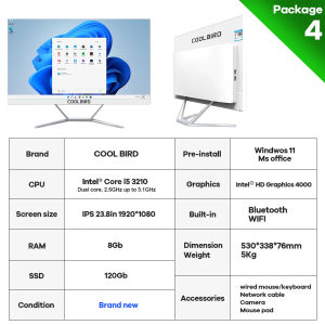 All in One Desktop PC Computer Set 24 inch PC Full Set Intel Core i3/i5 7400 processor 8G/16G RAM 120G/240G SSD for Home/Office/Gaming ips Large Monitor