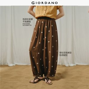 Giordano Women Paisley embroidery ankle length lantern pants Free Shipping 18426308