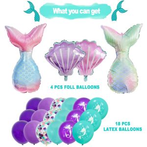 23pcs Mermaid Balloon Set Mermaid Tail Shell Aluminum Foil Balloon Girl Baby Birthday Party Supplies