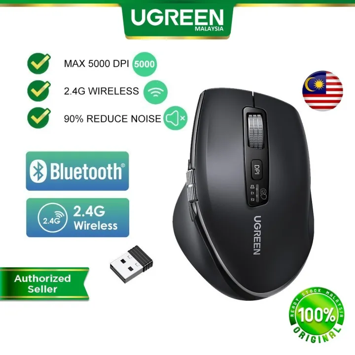 UGREEN Bluetooth Mouse 6 Silent Buttons Wireless Mice USB Mini Receiver 2.4G 5 Level DPI Setting 5000DPI Work Gaming Mac