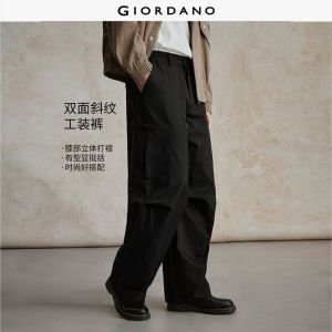 Giordano Men Knee Pleated Semi-Elastic Waist Workwear Twill Pants Free Shipping 18115702