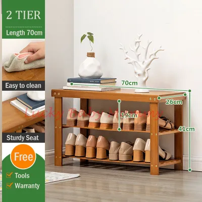 Darker Bamboo Shoe Rack Bench/Convenient Seat Wearing Taking off Shoes Strong Durable Organizer