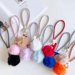 Mobile Phone Lanyard Plushie Short Denim Woven Wristband Ins Hair Ball Outdoor Hand Chain Keychain