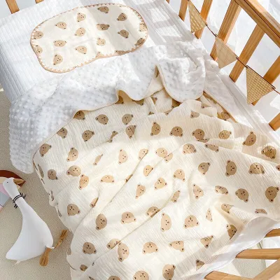 Chăn xô mền Muslin Hạt Đậu MANNY/ ZELOO / HIMOM hoạt tiết Hàn Quốc cho bé 100x110cm