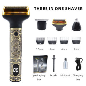 3in1 Electric Shaver Hair Clipper Nose Trimmer Retro Beard Trimmer Type C Fast Charging LED Display Grooming Kit