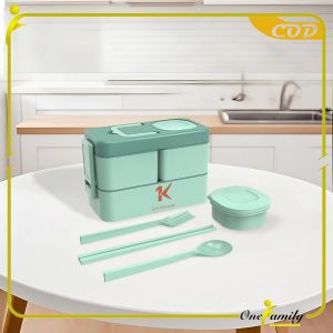 ONE-C779 Kotak Makan 2 Tingkat Portable 1050ML Ada Sauce Cup / Lunch Box 2 Layer / Rantang Makanan
