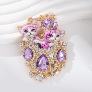 LEKGAVD Exquisite Two Cat Brooch Light Luxury Metal Jewelry Accessories Fashion Vintage Imitation Rhinestone Brooch Gifts