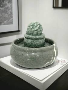 ชุดหินหมุนมงคลเสริมฮวงจุ้ย(สีเขียวลายหินอ่อน)หินแท้