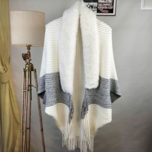 NOER Womens Cardigan Choàng Evening Dresses Sang trọng Kết Thúc Tốt Đẹp Mùa đông Ấm Áp Giả Cổ Áo Lông Thú Đan Khăn Choàng