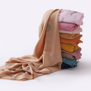 Jifang High Quality Bubble Chiffon Long Pashmina Shawl Shiny Rhinestones Heavy Chiffon Muslim Hijabs Shawls WJ845