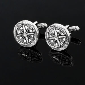 1Pair New Creative Exquisite Star Compass Disc Design Cufflinks High End Mens Suit Shirt Silver Cuff Links Accessories