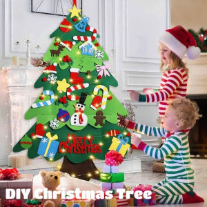 DIY Christmas Tree 3D Felt Wall Hanging Christmas Tree With LED String Home Christmas Tree Xmas Festival Decor