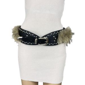Studded Waistband for Women Elegant Furred Plush Luxurious Belt Maillard Color Retro Girdle Belt Stylish Punk Studs