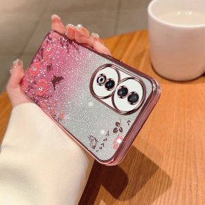 For Honor 90 Pro 90 Lite Honor 90 5G 2023 Phone Case Glitter Bling Flower Ultra Thin Plating Gradient Soft Silicone Shockproof Casing Protection Back Cover Girls