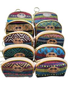 กระเป๋าผ้าซิปต่อข้างพวงกุญแจ ใส่เหรียญ ขอบทอง ลายไทย (2x9x7.5ซม.)/1 ใบ📌สุ่ม คละสี/คละลาย📌