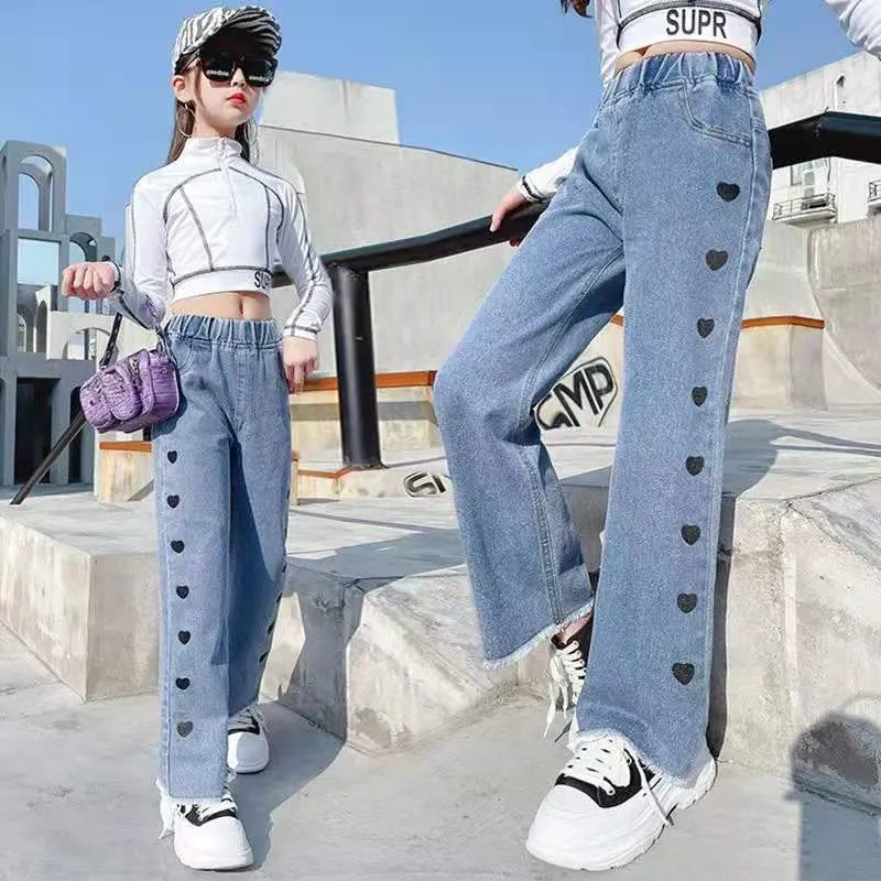 ZANRA girls summer new Korean version high waist loose all-match jeans  women's simple straight love jeans wide leg pants
