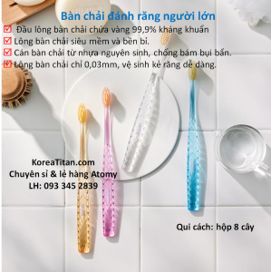 Bàn chải đánh răng người lớn với sợi siêu mềm mịn và bền bỉ được phủ lớp bụi vàng ngăn ngừa vi khuẩn bám trên lông bàn chải (8 cây) - Atomys Toothbrush  - 애터미 칫솔 - Атоми Зубные Щетки 8 шт