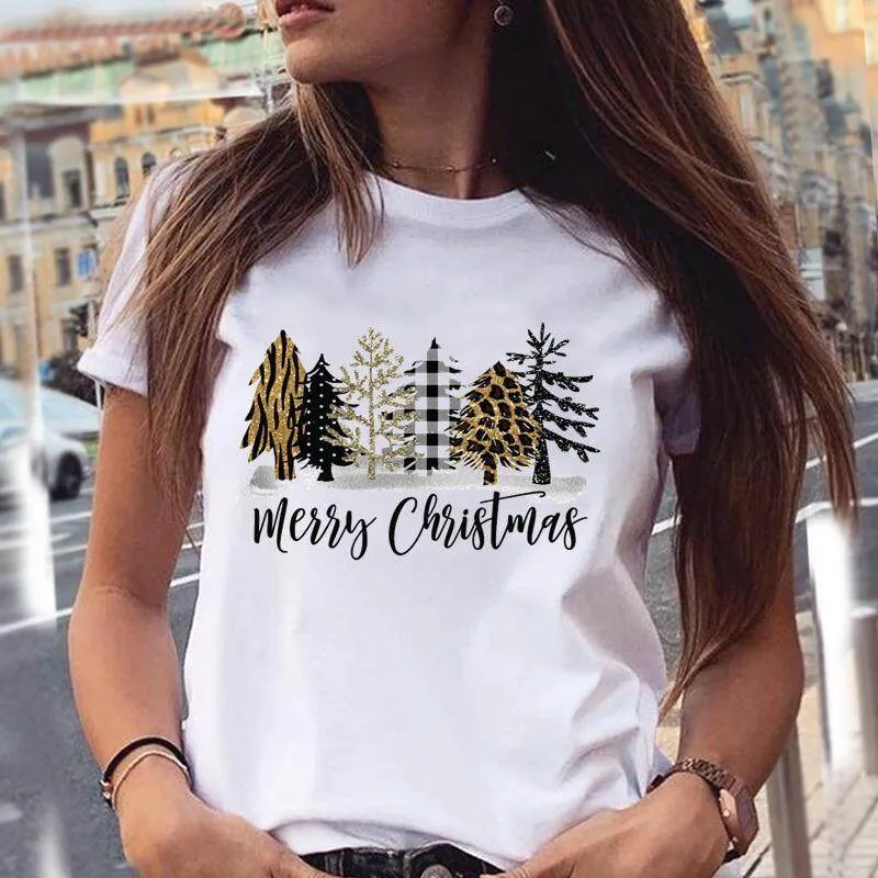 Women Star Tree Festival Cute T Top Merry Christmas Holiday Print