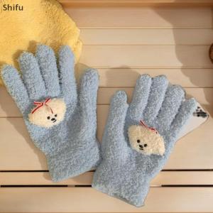 [ShiFu] Cute Curly Dog Red Apple Gloves Plush Coral Fleece Cold-Proof Gloves Student Winter Warm Five-Finger Gloves Girl Christmas Gifts