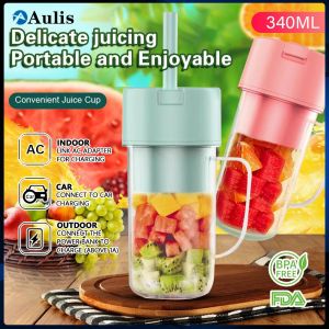 【Low Price】340ML Multifunction Blender Cup Juicer With Straw Vegetables Fruits Portable Blender With Tumbler Rechargeable Juicer Blender Ice Crushing Heavy Duty Fruit Presser Wireless And Convenient Mini Juicer Cup  Home Travel Juice Smoothie Blender Auli