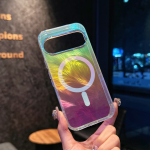 For Google 9A Cases Feather Pattern Laser Aurora for Magnetic Case for Google Pixel 9 Pro XL 10 8 8A Matte Armor Cover