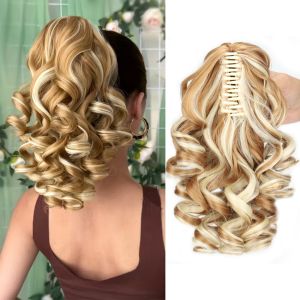 COUPLECOL Tóc nối Bím tóc xoăn ngắn Nâu đen Tổng hợp Tóc giả đuôi ngựa kẹp càng cua Chịu nhiệt Mềm mại Mái tóc đuôi ngựa dành cho phụ nữ