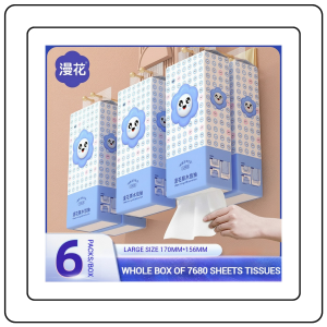 【JJ HOME】【6 Packs/Box】ManHua Blue Series 4-Ply 1280 Sheets Tissue Paper / Hanging Paper Towel / Hangable Napkin