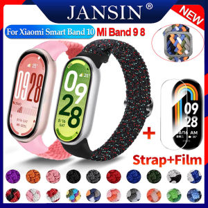 mi band 9 8 Nylon Braided loop Band For Xiaomi Smart Band 10 Adjustable Elastic Belt Wristband Strap with Screen Protector film Xiaomi Mi Band 10 9 8 NFC Bracelet