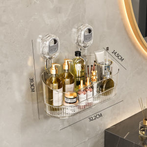 Rak Kamar Mandi Multifungsi yang Dipasang di Dinding a yang ringan dan mewah Plastik Organizer Kamar MandiRak Gantung Kamar Mandi Akrilik Aesthetic Bergaris